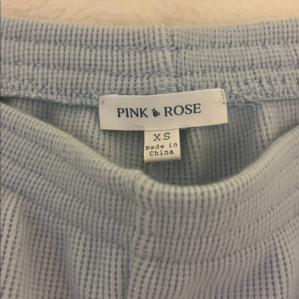 Pink Rose Light Blue Ribbed Pajama Set - Picture 2 of 2